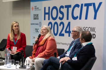 L-R: Rebecca Edser, Head of EventScotland; Katie Sadleir, Chief Executive, Commonwealth Games Federation; George Black, Chair, Glasgow 2026 Commonwealth Games Organising Company; James McVeigh, Head of Innovation and Marketing, Festivals Edinburgh (Photo: Rob Lindblade, copyright Host City)